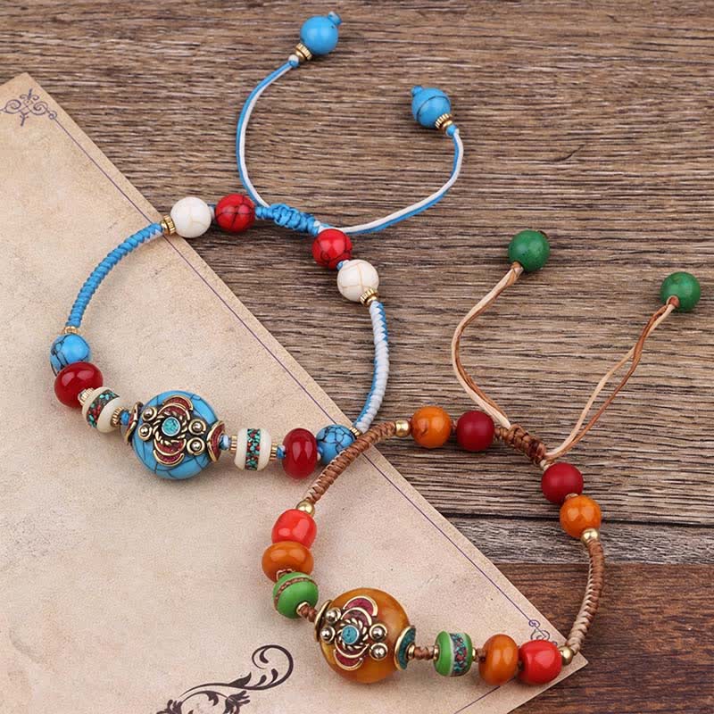 Buddha Stones Pulsera de amor de cuerda trenzada de turquesa y ámbar tibetano - image 17
