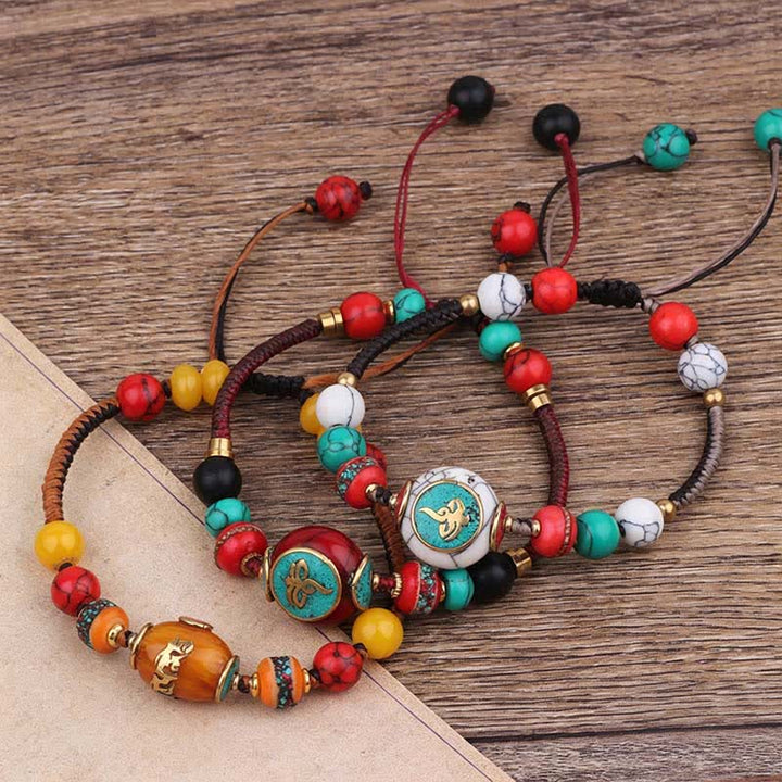 Buddha Stones Pulsera de amor de cuerda trenzada de turquesa y ámbar tibetano - image 18