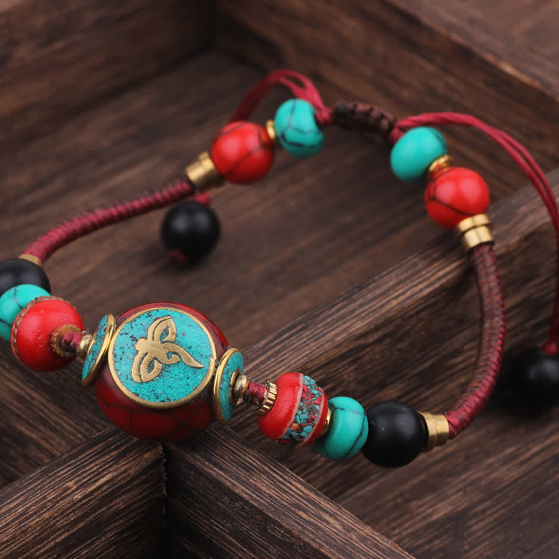 Buddha Stones Pulsera de amor de cuerda trenzada de turquesa y ámbar tibetano - Cuerda de color rojo oscuro (circunferencia de la muñeca: 15-21 cm) - image 11