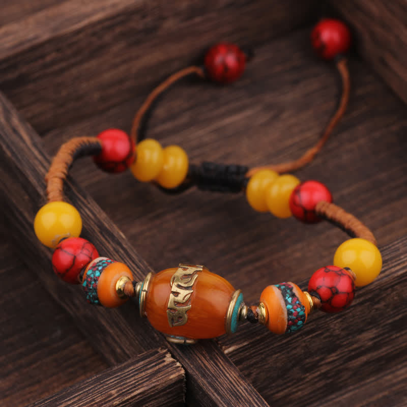 Buddha Stones Pulsera de amor de cuerda trenzada de turquesa y ámbar tibetano - image 6