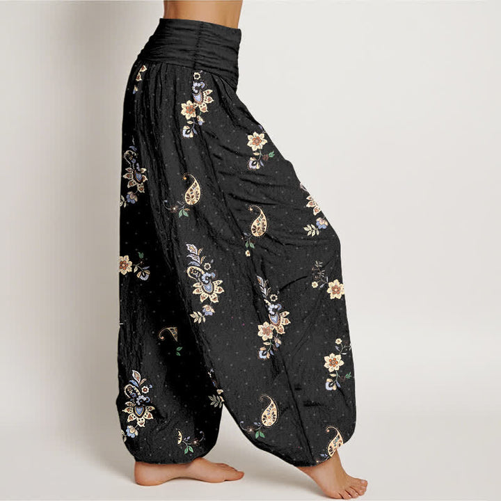 Buddha Stones Pantalones harem de algodón puro con estampado floral paisley estilo boho y cintura elástica para mujer. - image 2
