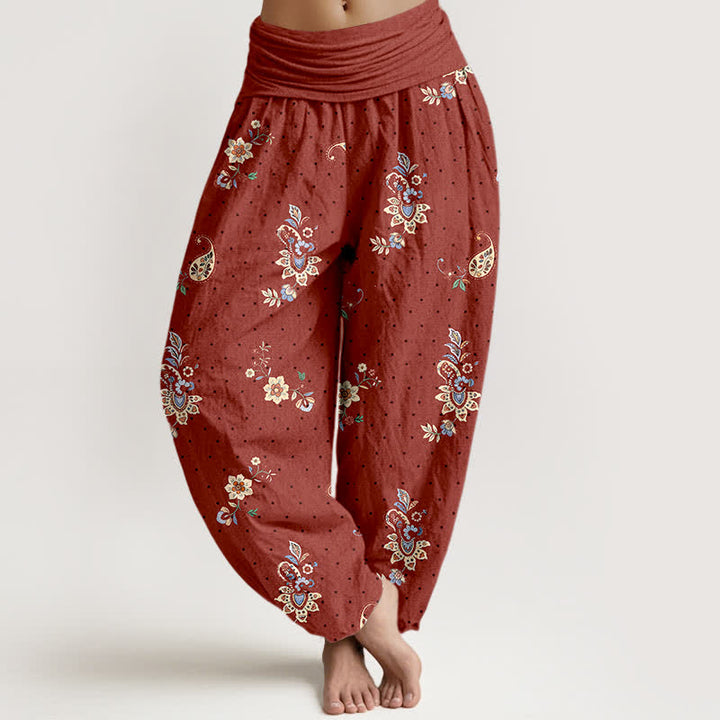Buddha Stones Pantalones harem de algodón puro con estampado floral paisley estilo boho y cintura elástica para mujer. - Tierra de siena - US16，UK/AU20，EU48 (3XL) - image 5