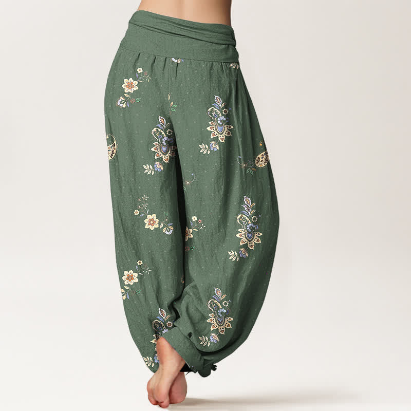 Buddha Stones Pantalones harem de algodón puro con estampado floral paisley estilo boho y cintura elástica para mujer. - image 9