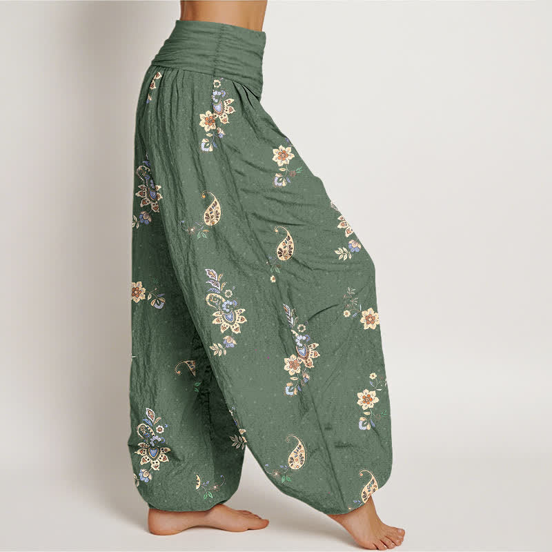 Buddha Stones Pantalones harem de algodón puro con estampado floral paisley estilo boho y cintura elástica para mujer. - image 10
