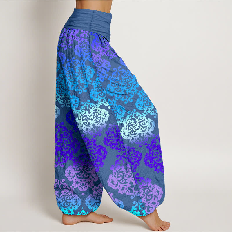 Buddha Stones Pantalones harem de mujer con cintura elástica y estampado floral barroco degradado de algodón puro para mujer - image 7