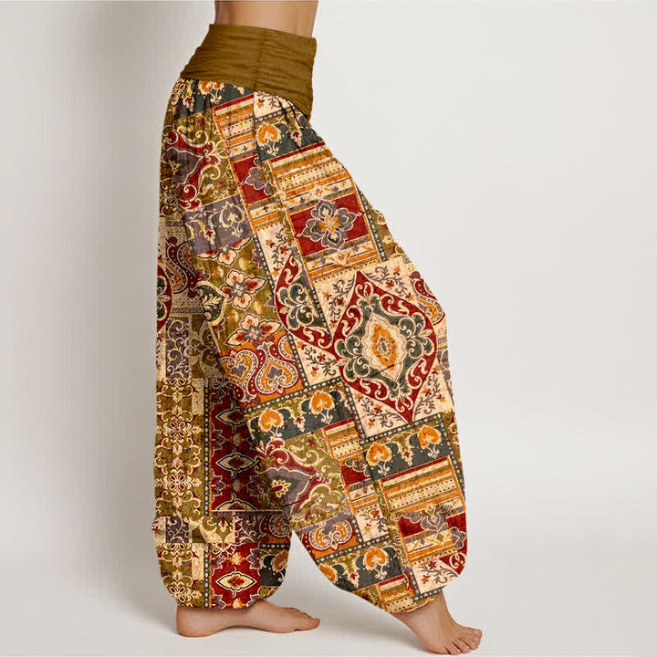 Buddha Stones Pantalones harem de mujer con cintura elástica y estampado de mosaico de algodón y oliva. - image 7
