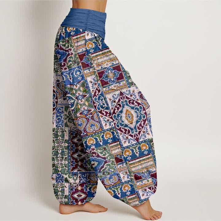Buddha Stones Pantalones harem de mujer con cintura elástica y estampado de mosaico de algodón y oliva. - image 10