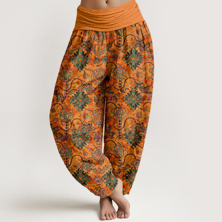 Buddha Stones Pantalones harem de algodón puro color oliva con estampado floral bohemio y cintura elástica para mujer. - Naranja - US16，UK/AU20，EU48 (3XL) - image 5