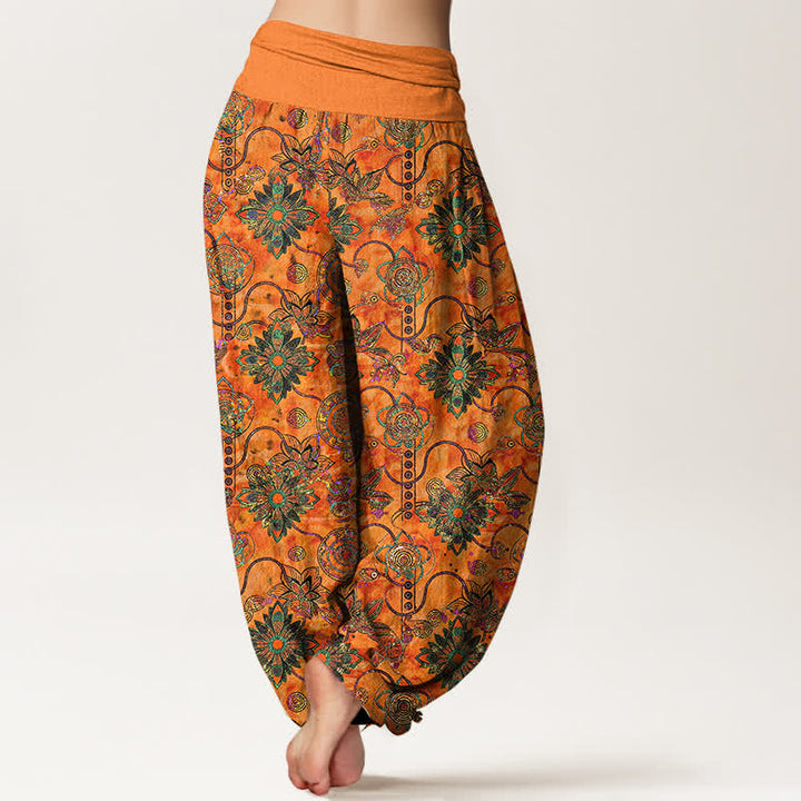 Buddha Stones Pantalones harem de algodón puro color oliva con estampado floral bohemio y cintura elástica para mujer. - image 6