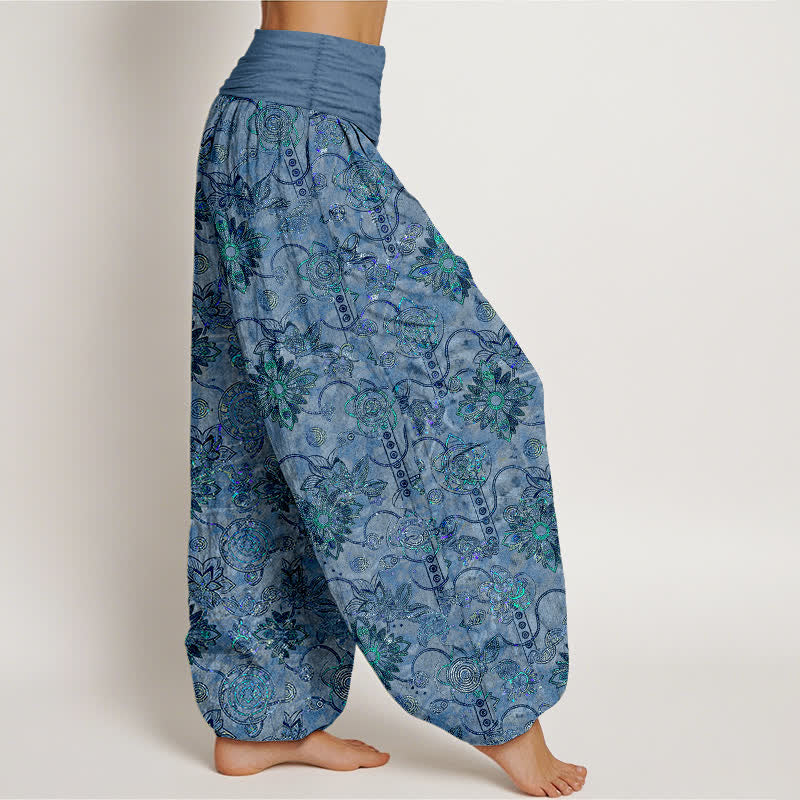 Buddha Stones Pantalones harem de algodón puro color oliva con estampado floral bohemio y cintura elástica para mujer. - image 10