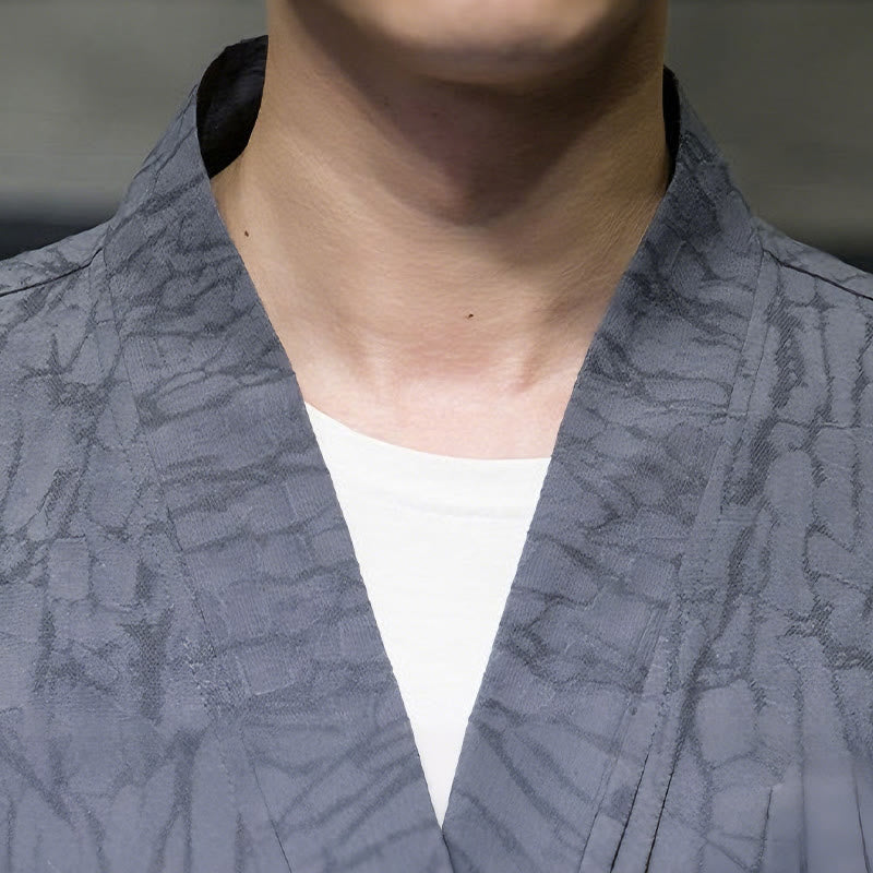 Buddha Stones Camisa de manga corta para hombre con cuello en V, botones y estampado desgastado, ideal para el verano. - image 10