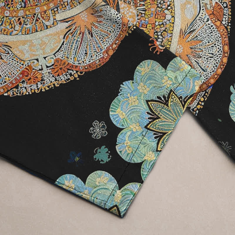 Buddha Stones Pantalones de hombre de algodón puro con estampado floral de mandala, corte ajustado y bolsillos. - image 3