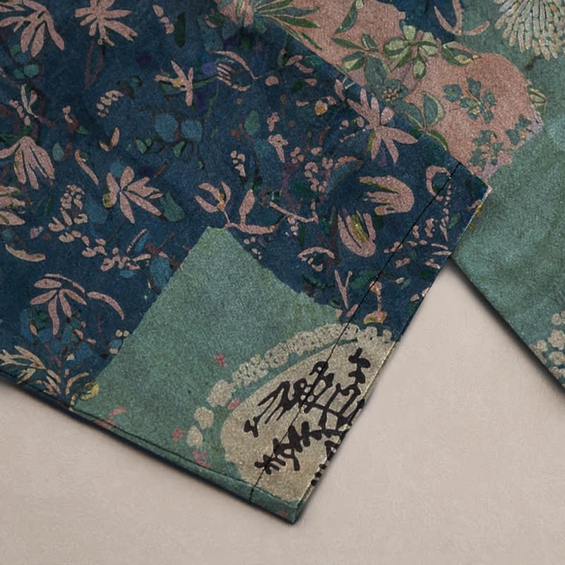 Buddha Stones Pantalones de hombre de algodón estilo boho con estampado floral y patchwork, corte ajustado y bolsillos. - image 3