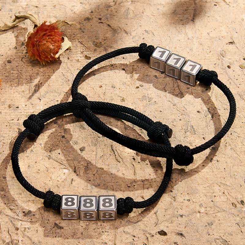 Buddha Stones Pulsera de fe ajustable con cordón negro y números angelicales del 000 al 999 en acero de titanio. - image 0