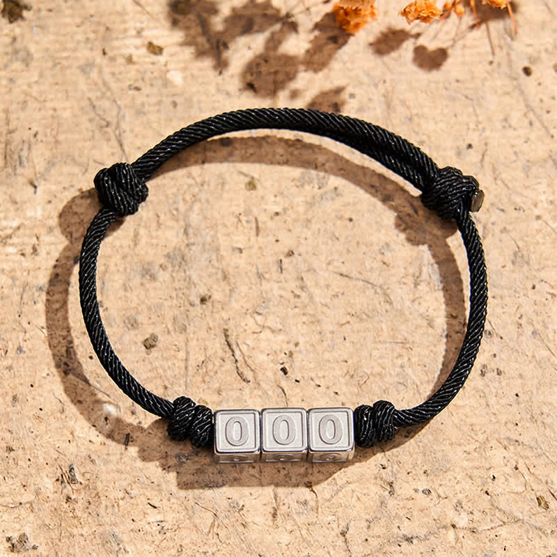 Buddha Stones Pulsera de fe ajustable con cordón negro y números angelicales del 000 al 999 en acero de titanio. - Cuerda negra (circunferencia de la muñeca: 15-23 cm) - 000 - image 1