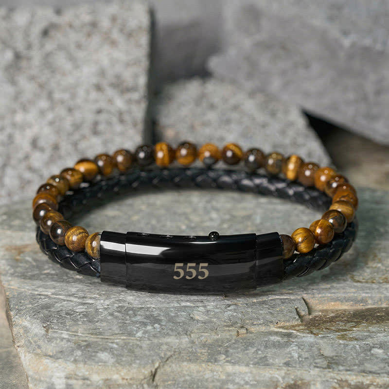 Buddha Stones Pulsera de cuero con doble vuelta con números de ángel y ojo de tigre - Ojo de tigre (circunferencia de la muñeca: 18-19 cm) - 555 - image 23
