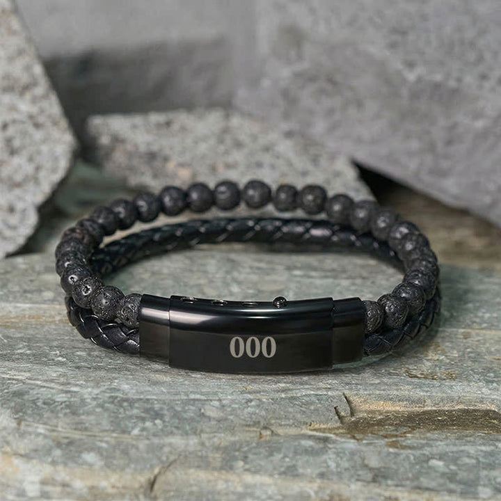 Buddha Stones Pulsera de cuero doble con números de ángel y diseño de roca volcánica. - image 5