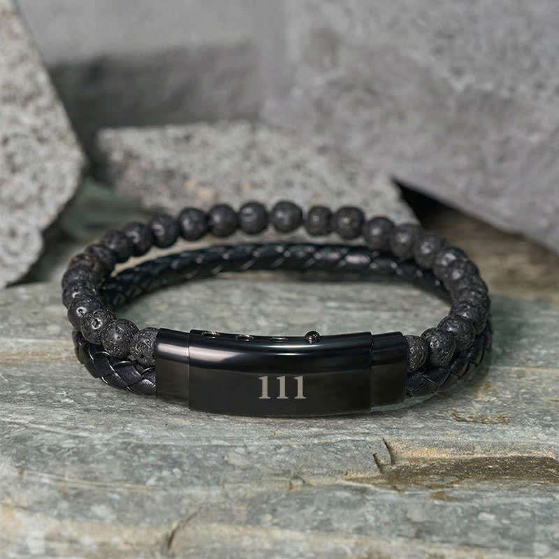 Buddha Stones Pulsera de cuero doble con números de ángel y diseño de roca volcánica. - image 12