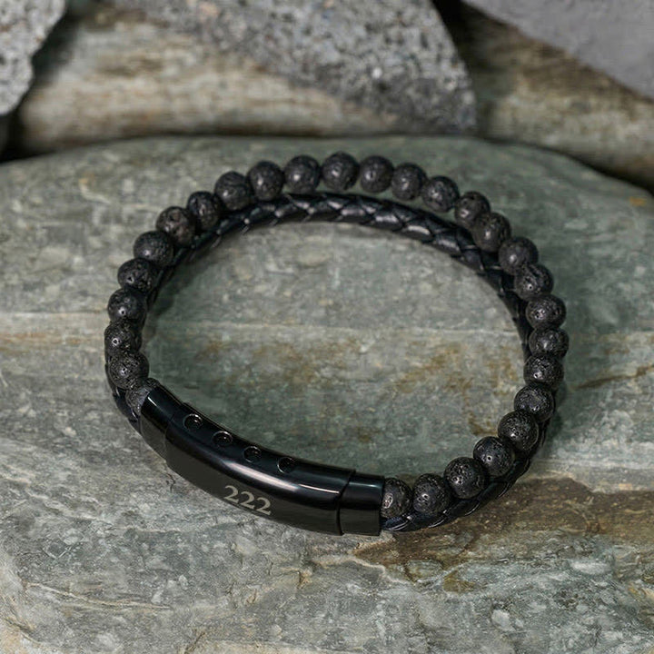 Buddha Stones Pulsera de cuero doble con números de ángel y diseño de roca volcánica. - image 17