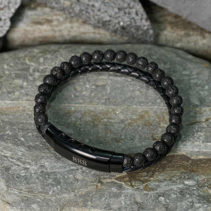 Buddha Stones Pulsera de cuero doble con números de ángel y diseño de roca volcánica. - image 2