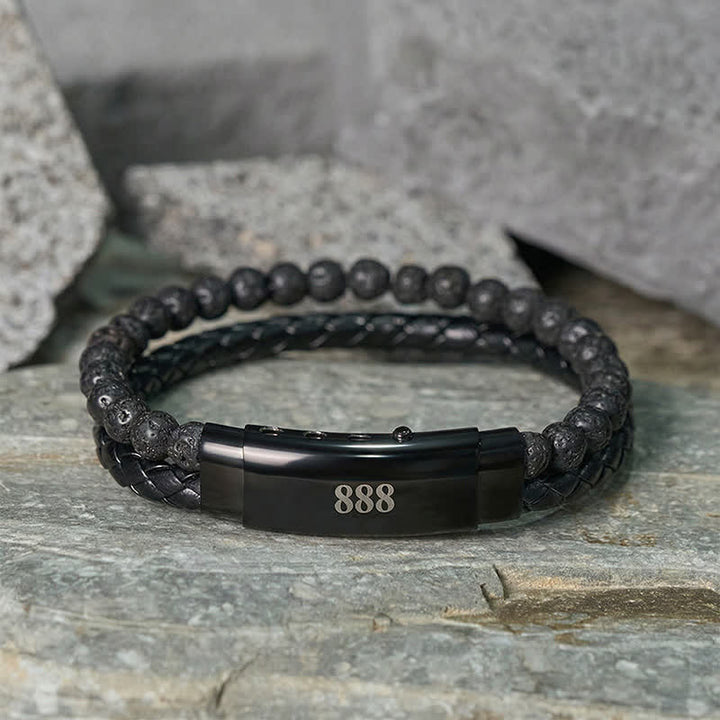 Buddha Stones Pulsera de cuero doble con números de ángel y diseño de roca volcánica. - image 1