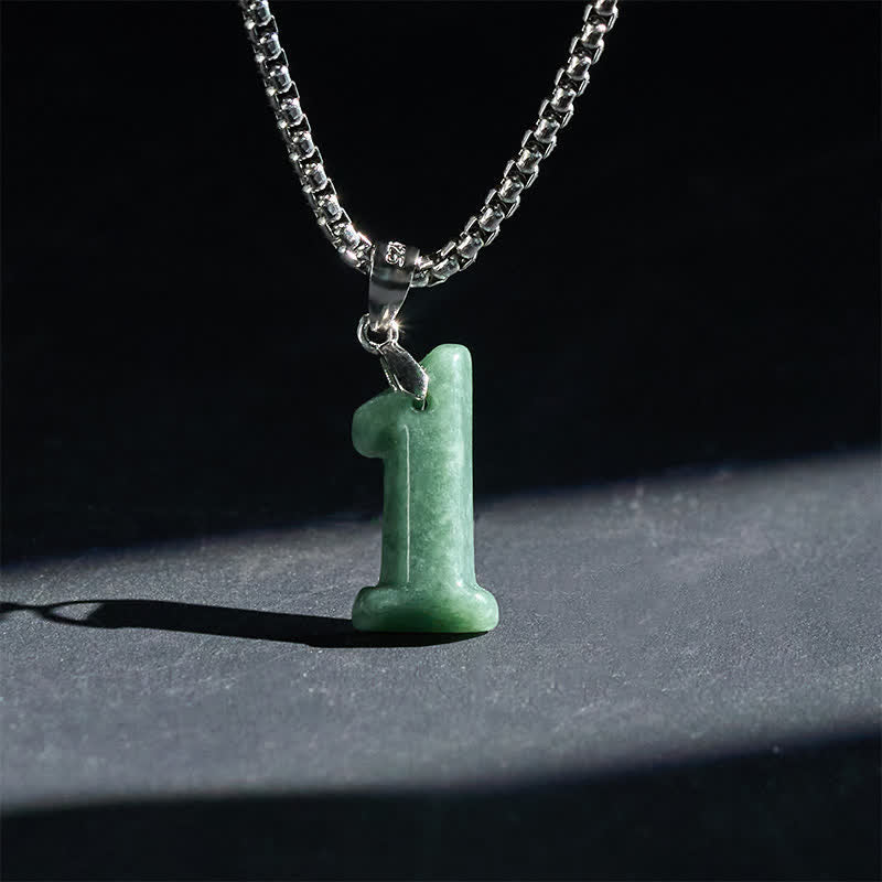 Buddha Stones Colgante de collar de prosperidad con cadena de acero de titanio y jade con números angelicales naturales del 0 al 9 - 1 - image 1