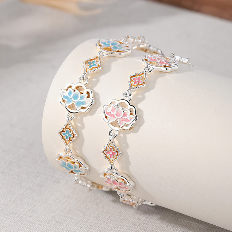 Buddha Stones Pulsera de cobre esmaltada con diseño floral de loto "Nuevo Comienzo" - image 4