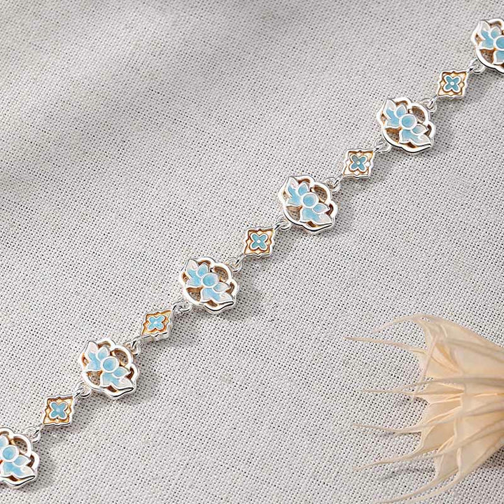 Buddha Stones Pulsera de cobre esmaltada con diseño floral de loto "Nuevo Comienzo" - image 3