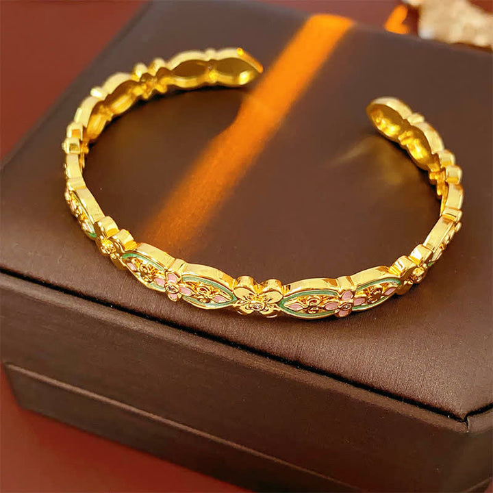 Buddha Stones Pulsera tipo brazalete con estampado floral y esmalte de cobre - image 1