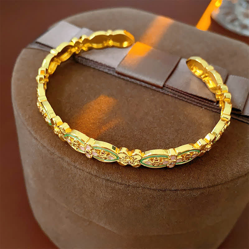 Buddha Stones Pulsera tipo brazalete con estampado floral y esmalte de cobre - image 2