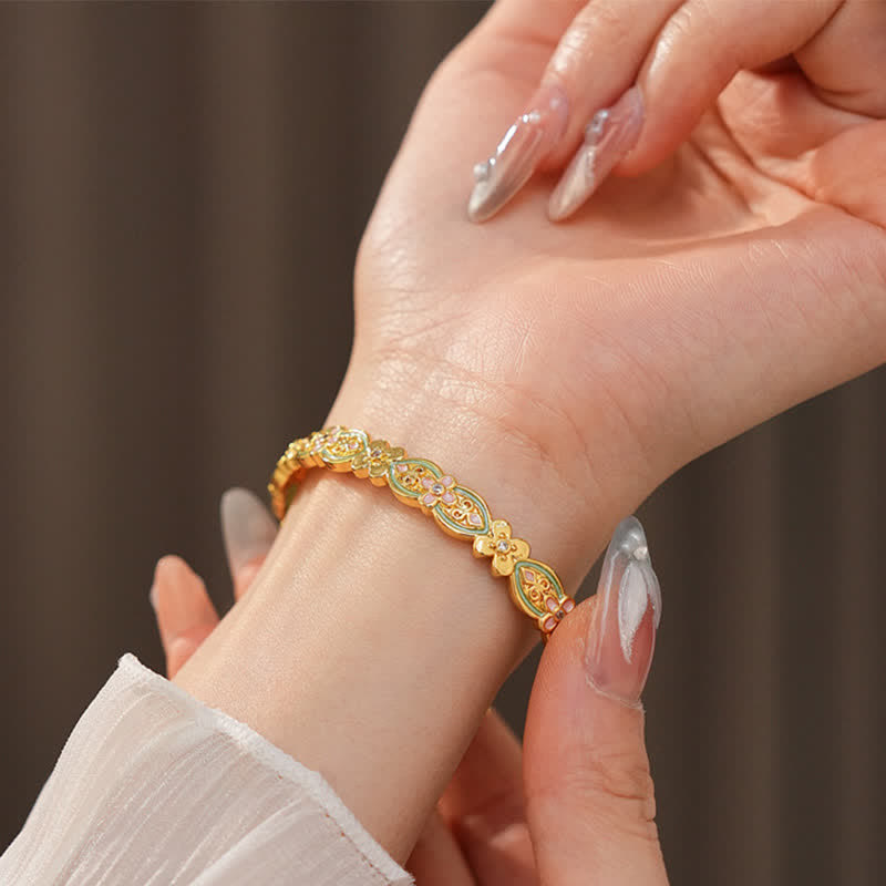 Buddha Stones Pulsera tipo brazalete con estampado floral y esmalte de cobre - image 7