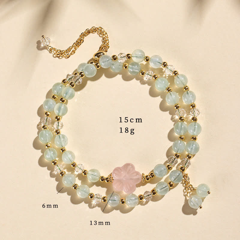 Buddha Stones Pulsera de cristal curativa de doble vuelta con cuarzo fresa natural - Ágata de uva verde (circunferencia de la muñeca: 14-15 cm) - image 10