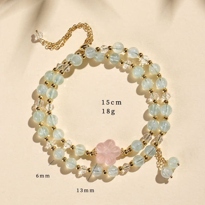 Buddha Stones Pulsera de cristal curativa de doble vuelta con cuarzo fresa natural - Ágata de uva verde (circunferencia de la muñeca: 14-15 cm) - image 10