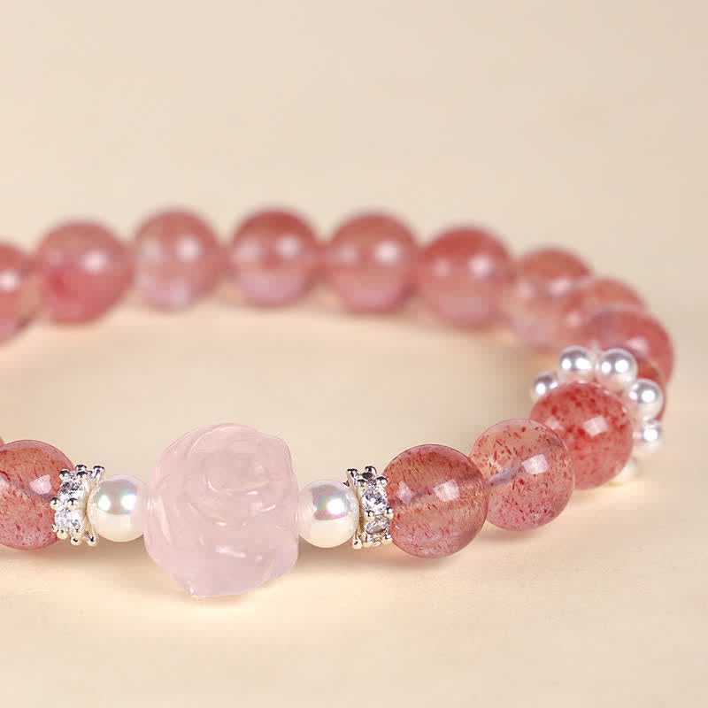 Buddha Stones Pulsera de cuentas de cuarzo fresa rosa Amor - image 4