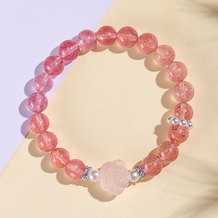 Buddha Stones Pulsera de cuentas de cuarzo fresa rosa Amor - image 1