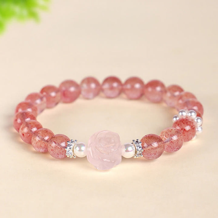 Buddha Stones Pulsera de cuentas de cuarzo fresa rosa Amor - image 3