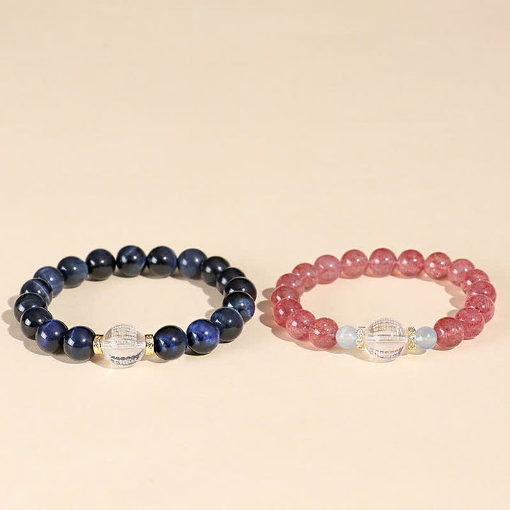 Buddha Stones Pulsera positiva de cuarzo fresa y ojo de tigre azul - image 11