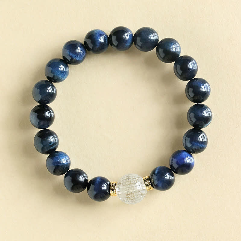 Buddha Stones Pulsera positiva de cuarzo fresa y ojo de tigre azul - Ojo de tigre azul (circunferencia de la muñeca: 16-17 cm) - image 5
