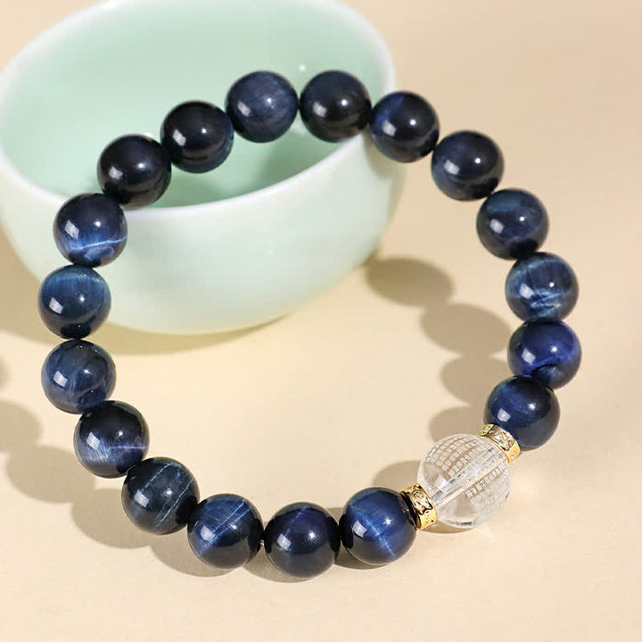 Buddha Stones Pulsera positiva de cuarzo fresa y ojo de tigre azul - image 6