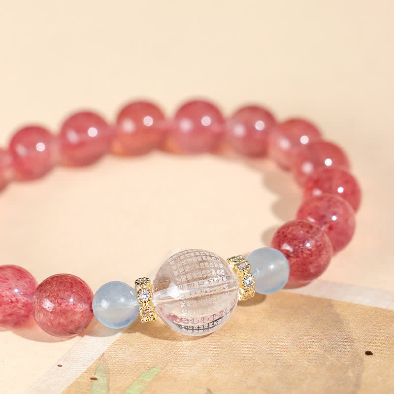 Buddha Stones Pulsera positiva de cuarzo fresa y ojo de tigre azul - image 2