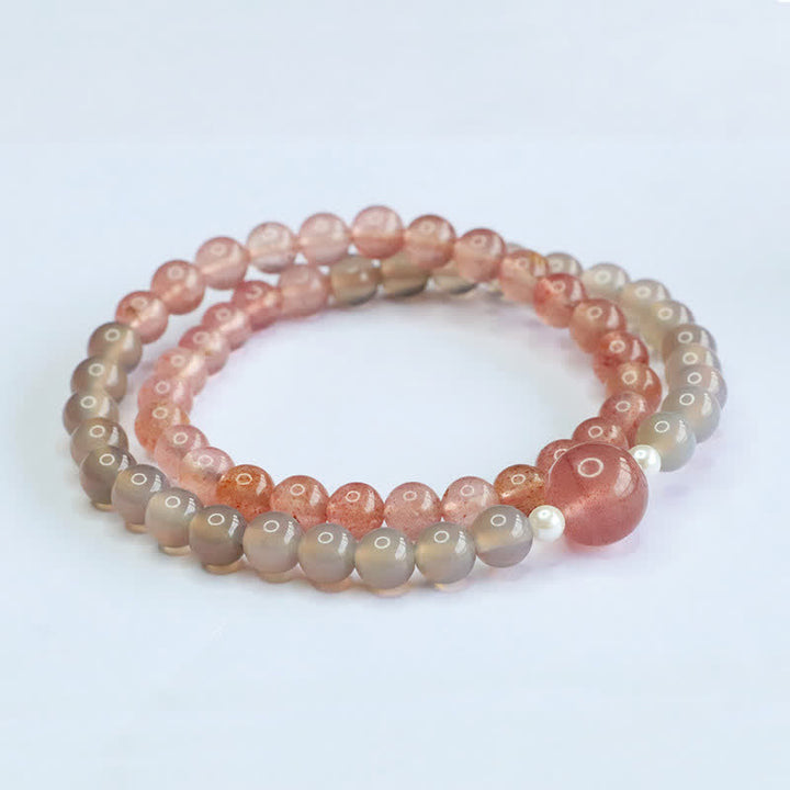Buddha Stones Pulsera doble de cuarzo fresa y ágata gris con efecto positivo - image 4