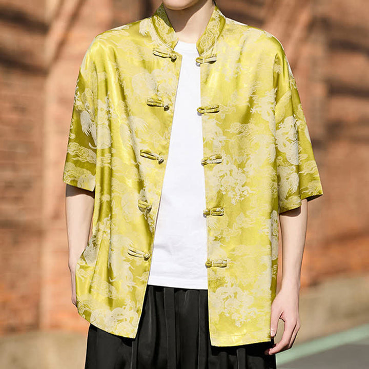 Buddha Stones Camisas de manga corta para hombre estilo Tang de verano con botones de rana y estampados de animales. - image 12