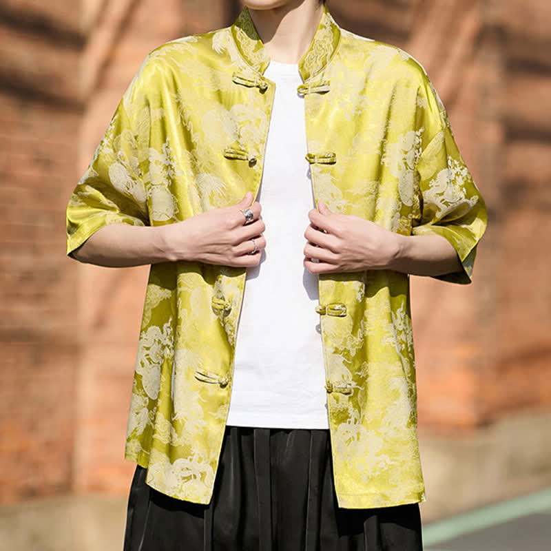 Buddha Stones Camisas de manga corta para hombre estilo Tang de verano con botones de rana y estampados de animales. - image 13