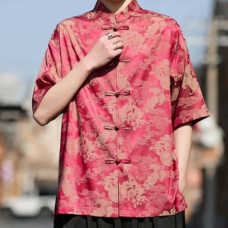 Buddha Stones Camisas de manga corta para hombre estilo Tang de verano con botones de rana y estampados de animales. - image 5
