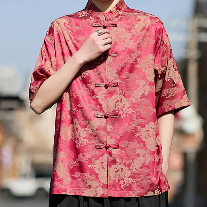 Buddha Stones Camisas de manga corta para hombre estilo Tang de verano con botones de rana y estampados de animales. - image 5