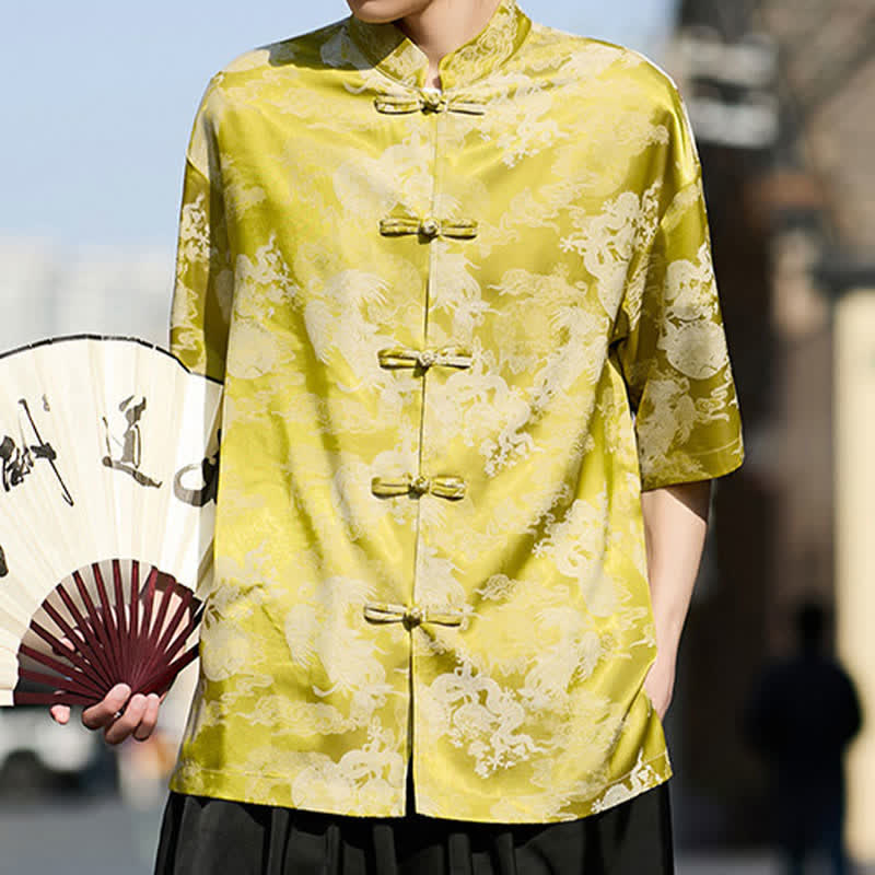 Buddha Stones Camisas de manga corta para hombre estilo Tang de verano con botones de rana y estampados de animales. - image 15