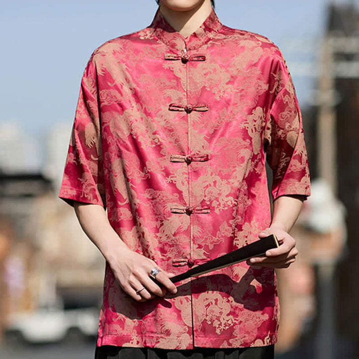 Buddha Stones Camisas de manga corta para hombre estilo Tang de verano con botones de rana y estampados de animales. - image 6