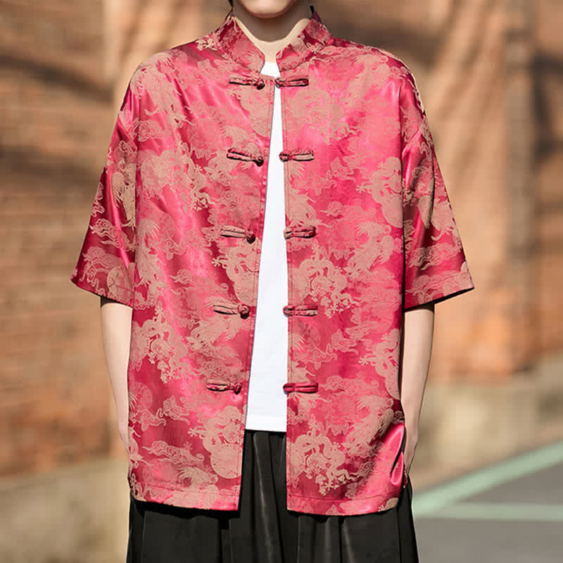 Buddha Stones Camisas de manga corta para hombre estilo Tang de verano con botones de rana y estampados de animales. - image 2