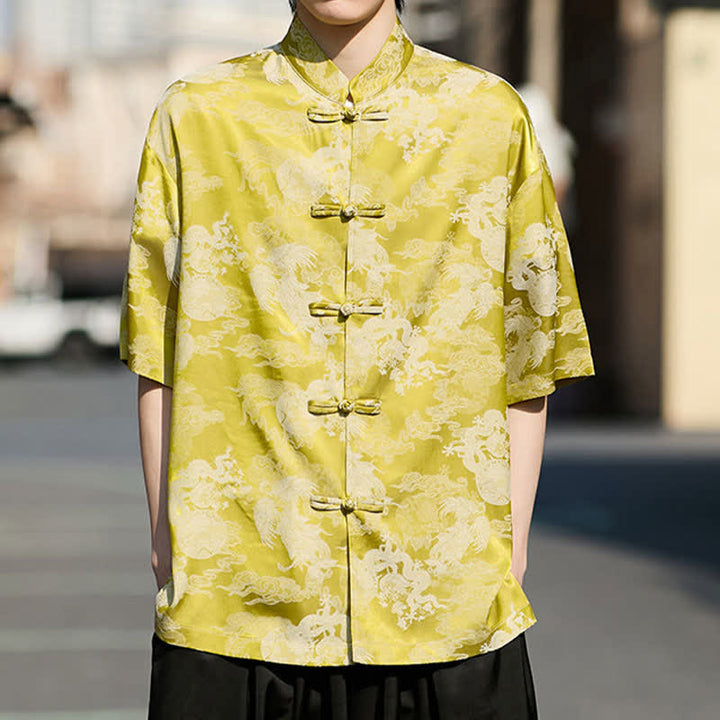 Buddha Stones Camisas de manga corta para hombre estilo Tang de verano con botones de rana y estampados de animales. - image 11