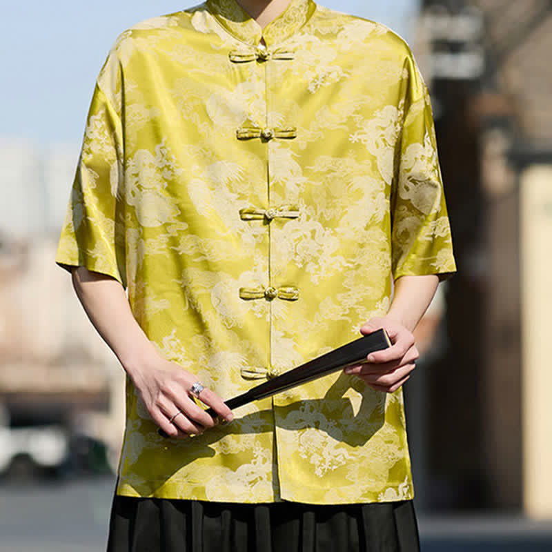 Buddha Stones Camisas de manga corta para hombre estilo Tang de verano con botones de rana y estampados de animales. - image 14